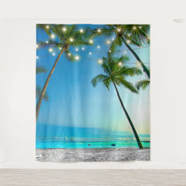Coconut Palm Trees String Lights Wandteppich