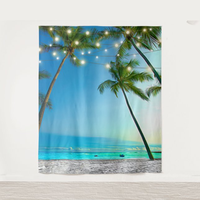 Coconut Palm Trees String Lights Wandteppich (Vorderseite)