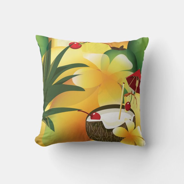 Coconut Tiki Bar Luau Tropical Pillow Kissen (Vorderseite)