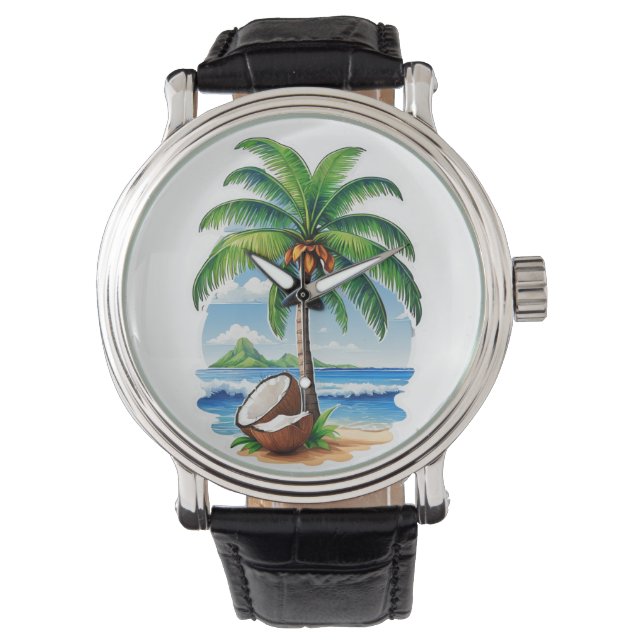 Coconut Tree Tropical Island Armbanduhr (Vorderseite)