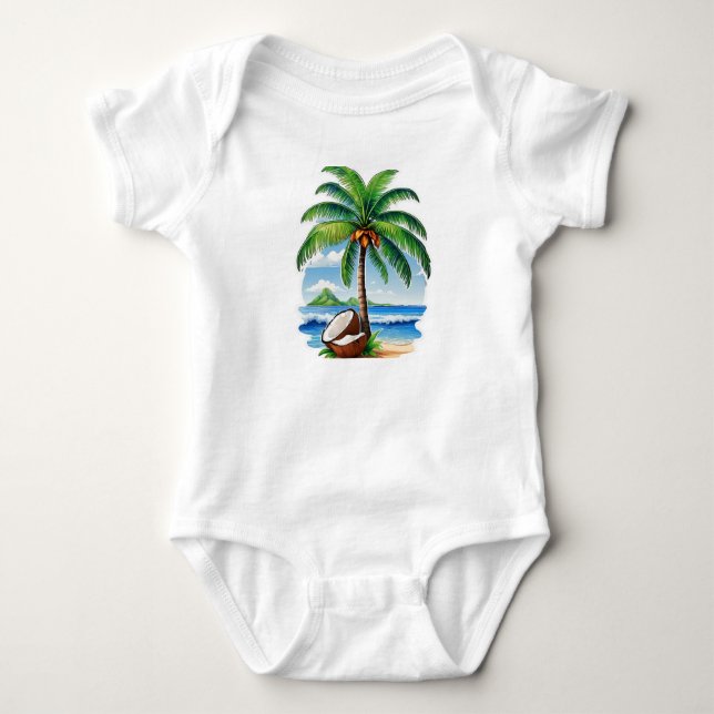 Coconut Tree Tropical Island Baby Strampler (Vorderseite)