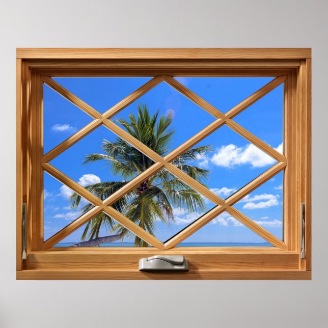 Coconut Tree Tropisches Fake, Imitate FensterIllus Poster (Vorne)