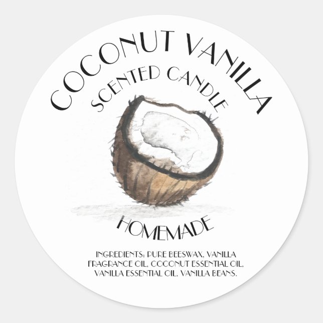 Coconut Vanilla Homemade Zutaten Typografie Runder Aufkleber (Vorderseite)