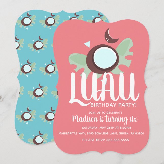 Coconuts Luau Tropical Birthday Party Einladung (Vorne/Hinten)