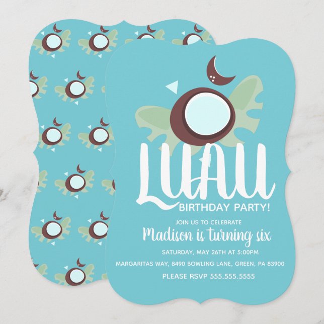 Coconuts Luau Tropical Birthday Party Einladung (Vorne/Hinten)