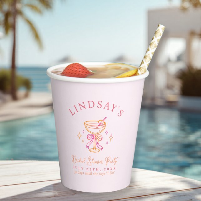 Coctail Bridal Shower Pink Pappbecher (Coctail Bridal Shower Pink Paper Cups)