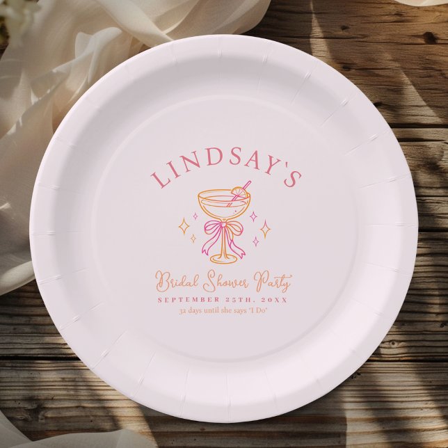 Coctail Bridal Shower Pink Pappteller (Coctail Bridal Shower Paper Plates)