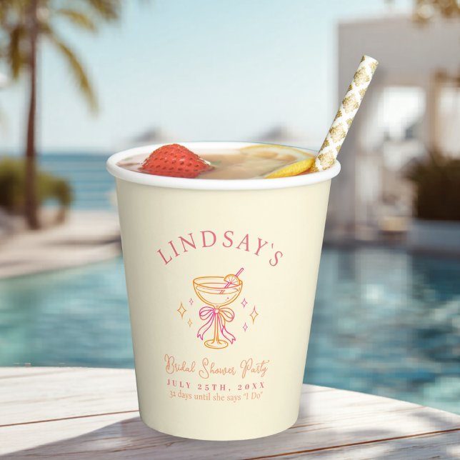 Coctail Bridal Shower Yellow Pappbecher (Coctail Bridal Shower Pink Yellow Paper Cups)