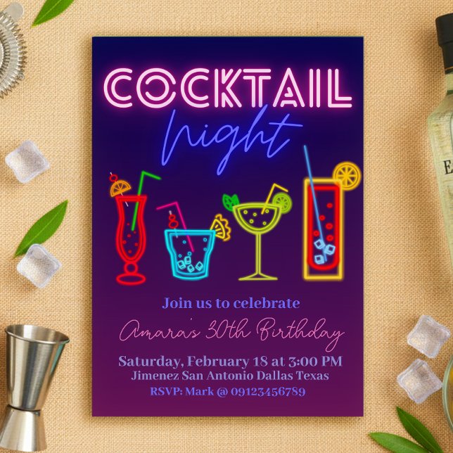 Coctail Night - Neon Drink Einladung (Cocktail Night - Neon Drink Invitation)