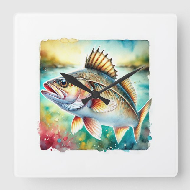 Cod Fish 190724AREF127 - Watercolor Quadratische Wanduhr (Vorderseite)