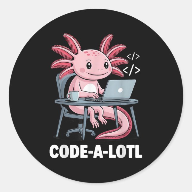 Code-alotl Funny Axolotl T-Shirt für Programmierer Runder Aufkleber (Vorderseite)