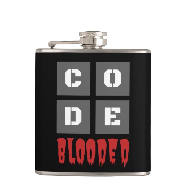 CODE Blooded Coded Computer Programmer Funny Flachmann (Vorderseite)