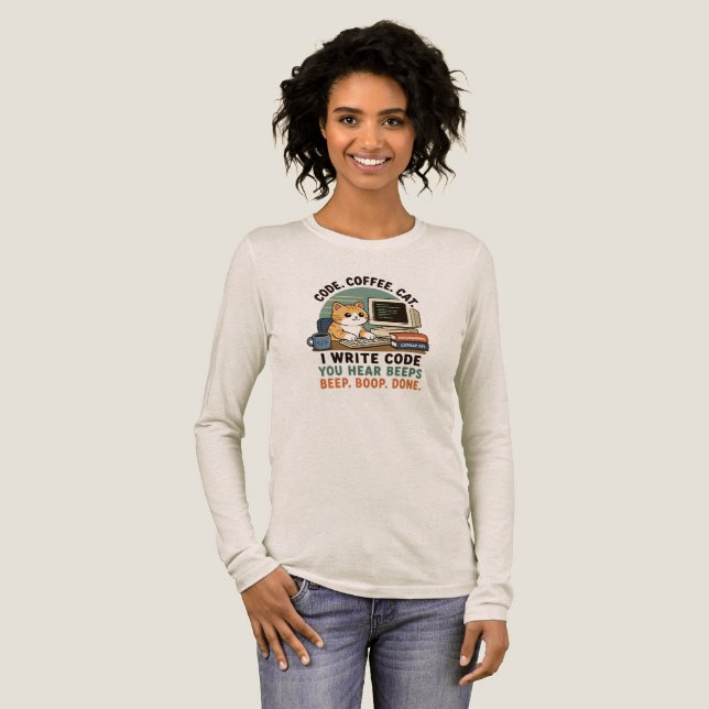 Code Coffee Cat Programmer Humor Illustration Tri-Blend Shirt (Volle Vorderseite)