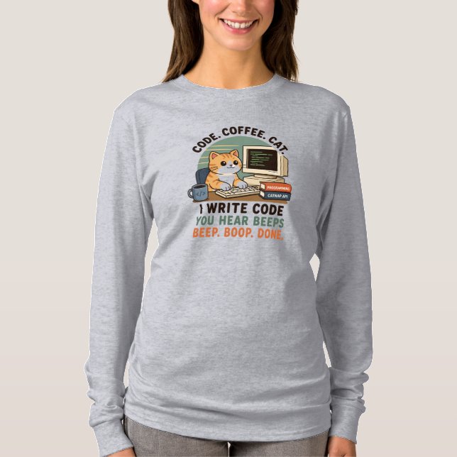 Code Coffee Cat Programmierer Humor Illustration T-Shirt (Vorderseite)