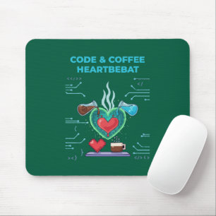 Code & Coffee Herzschlag   Lustiger Geek Programmi Mousepad