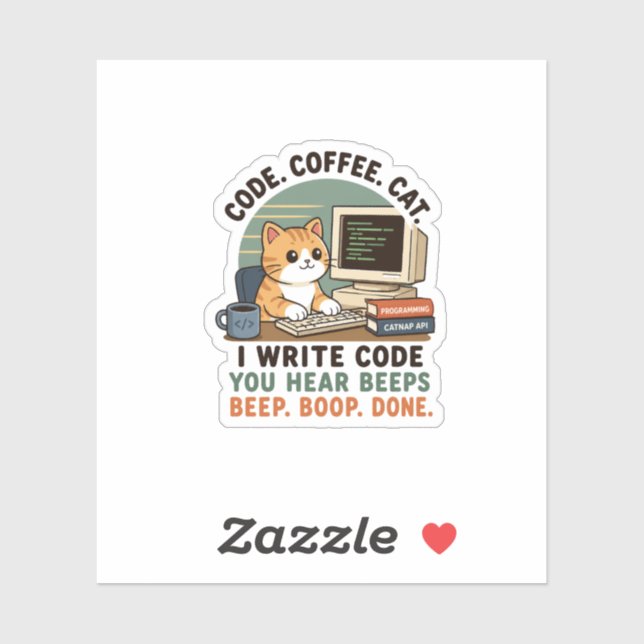 Code Coffee Katze Programmierer Humor Illustration Aufkleber (Blatt)