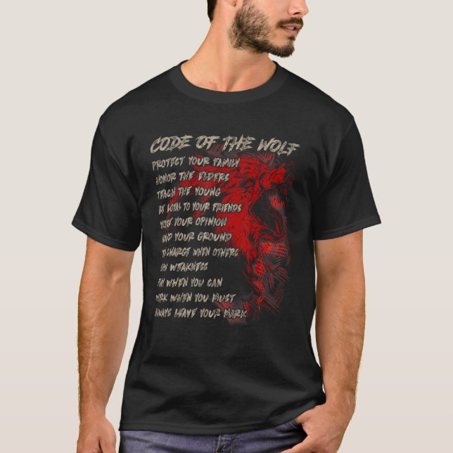 Code des Wolfs, beschützen Sie Familie, Viking Wol T-Shirt (Vorderseite)