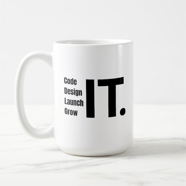 Code, Design, Start, Wachstum - Inspirationstechni Kaffeetasse (Links)