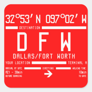 Code für den internationalen Flughafen Dallas/Fort Quadratischer Aufkleber