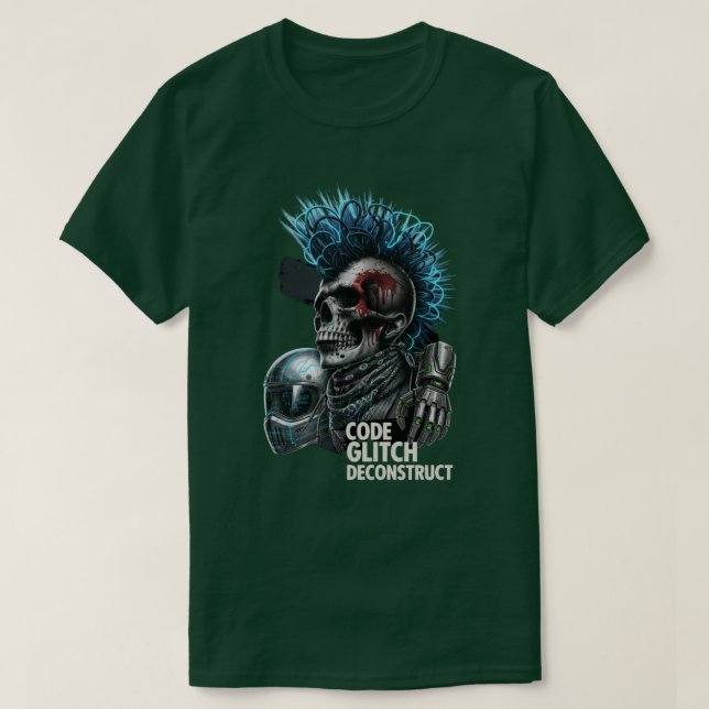 Code Glitch Deconstruct Cyberpunk Punk Totenkopf K T-Shirt (Design vorne)