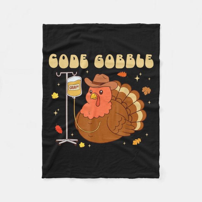 Code Gobble Funny Thanksgiving Nurse Rn Cna Medica Fleecedecke (Vorderseite)