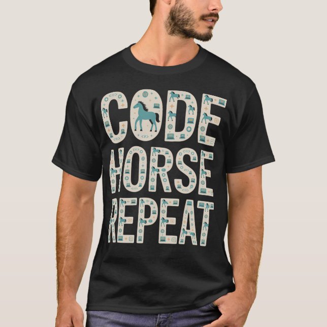 Code Horse Repeat Programmer Equestrian T-Shirt (Vorderseite)