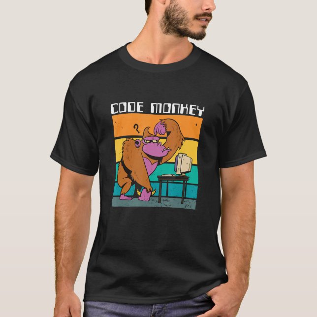 Code Monkey Gorilla Retro Coding Coder PC Nerd Gee T-Shirt (Vorderseite)