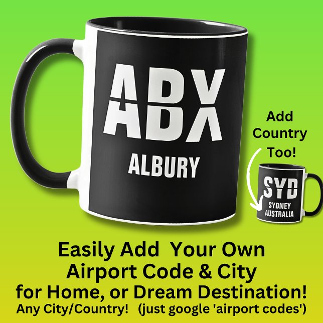 Code & Stadt hinzufügen - Flughafencode ABX ALBURY Tasse (Von Creator hochgeladen)
