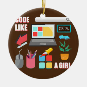 Code wie eine Girl Coder Programmiersoftware Keramik Ornament