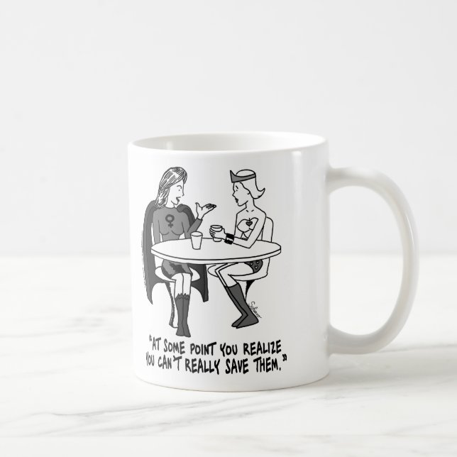 Codependent Superheroines-Klassiker-Tasse Tasse (Rechts)