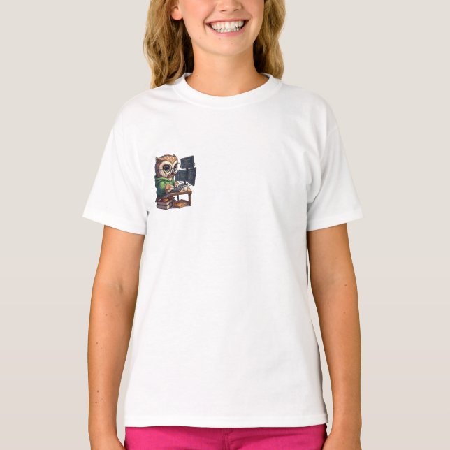 Coder Owl Computer Kids T-Shirt (Vorderseite)