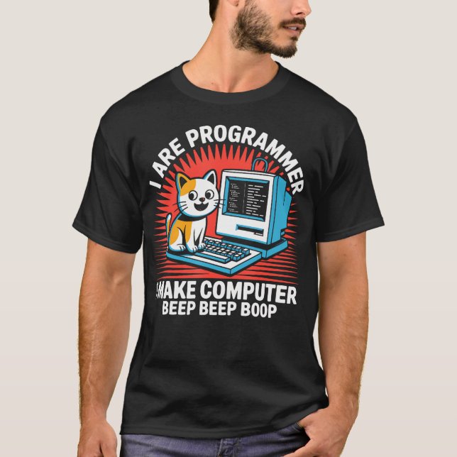 Coder Programmierer Katze Computer T-Shirt (Vorderseite)