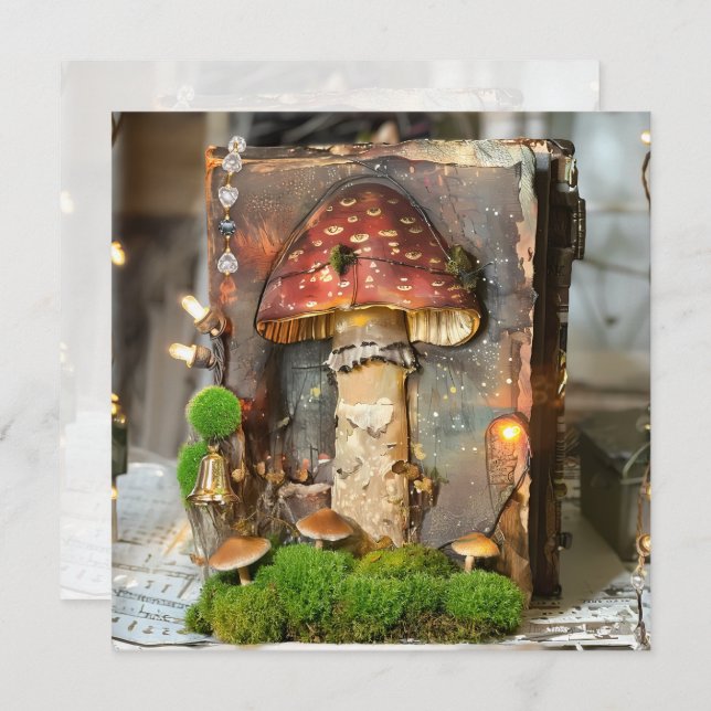 Codescore Mushroom Book Mossy Scrapbook Journal Einladung (Vorne/Hinten)