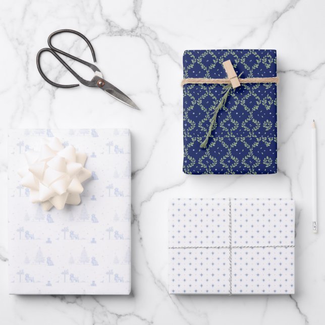 Codescore Wrapping Paper Navy Weihnachtszelt Geschenkpapier Set (Vorderseite)