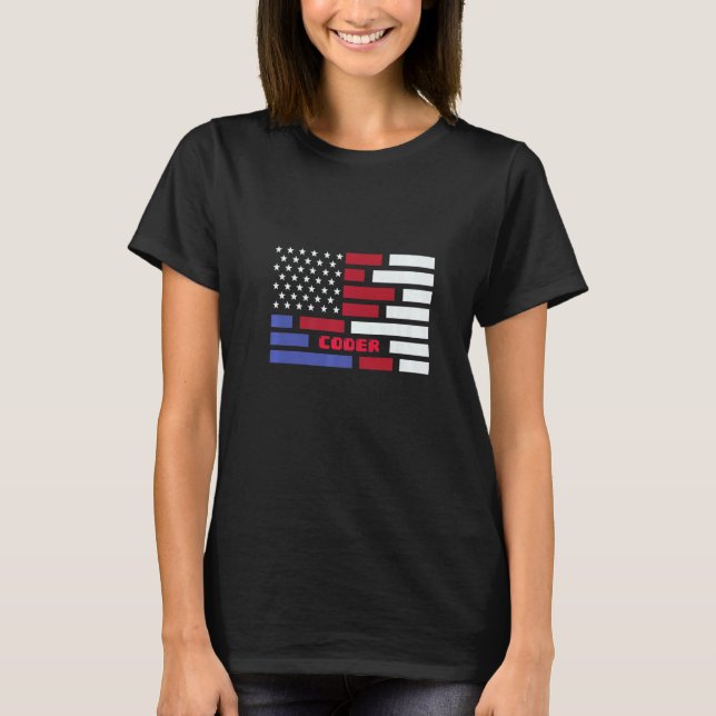 Codierungscomputer-Nerd des amerikanischen Flag Co T-Shirt (Vorderseite)