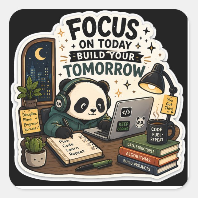Coding Panda Sticker | Focus on Today Build It (Vorderseite)