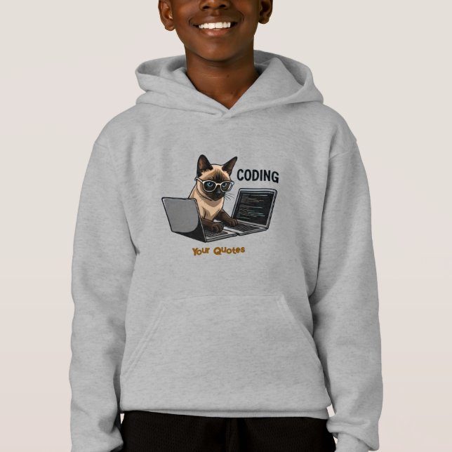 Coding Siamese Cat Cartoon Hoodie (Vorderseite)