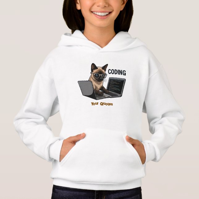 Coding Siamesische Katze Cartoon Hoodie (Vorderseite)