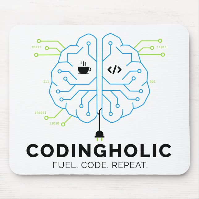 Codingholic Tech Brain Programmer | Developer Gift Mousepad (Vorne)