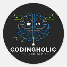 Codingholic Tech Brain Programmer Dunkel Runder Aufkleber