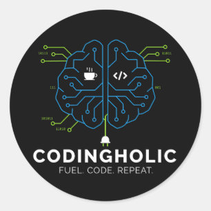Codingholic Tech Brain Programmer Dunkel Runder Aufkleber