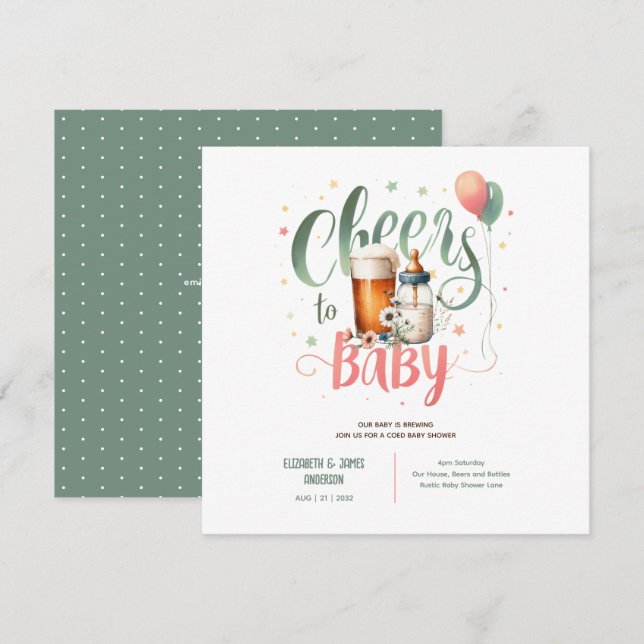 COED Baby Brewing Beers Flaschen Cheers Wildblumen Einladung (Vorne/Hinten)