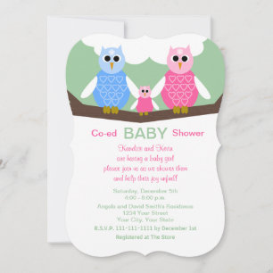 Coed Couples Owls Baby Girl Dusche Einladung