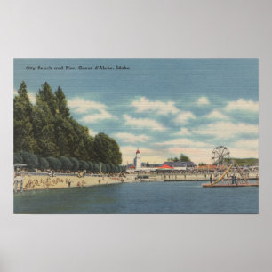 Coeur d'Alene, ID - View City Beach & Pier Poster