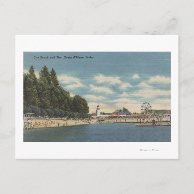 Coeur d'Alene, ID - View City Beach & Pier Postkarte (Vorderseite)
