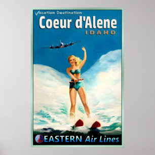 Coeur d'Alene Idaho Eastern Air Lines Neue Reise Poster