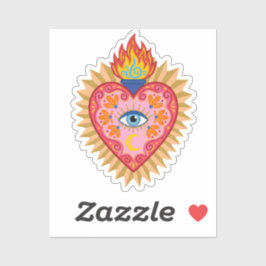 Cœur Sacré Mexicain avec Œil Protecteur et Flamme  Aufkleber