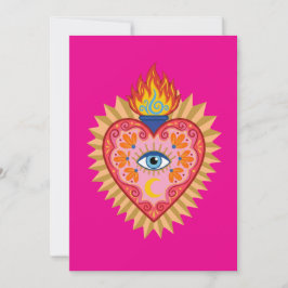 Cœur Sacré Mexicain avec Œil Protecteur et Flamme  Einladung