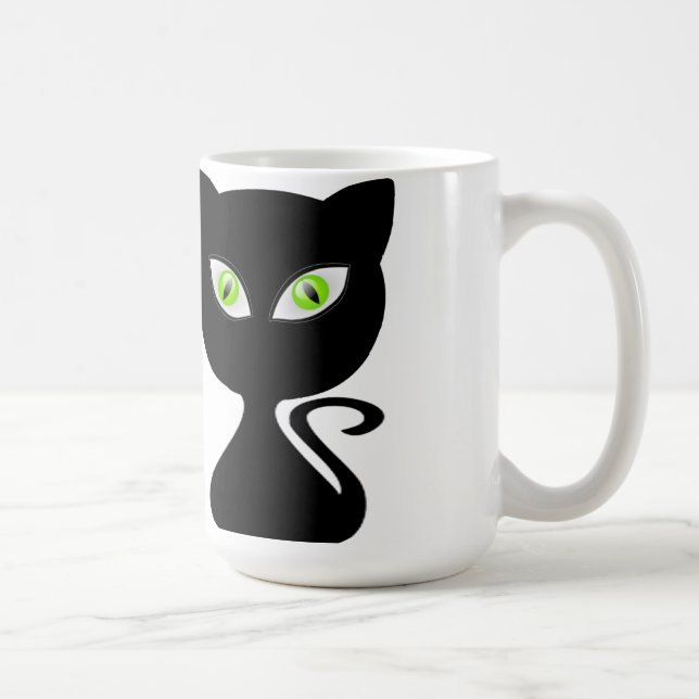 Coffe Schale der schwarzen Katze grüne Augen Tasse (Rechts)