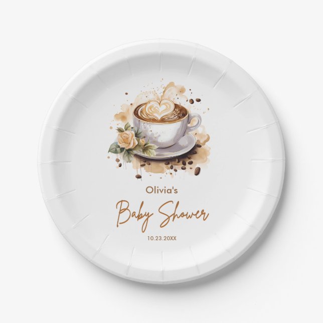 Coffee A Baby is Brewing Baby Shower Pappteller (Vorderseite)